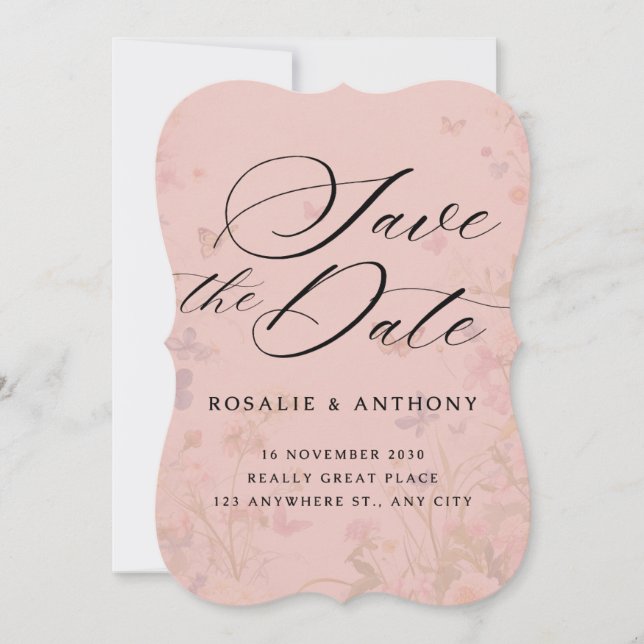 Einfache blumige Hochzeit retten Termine Einladung (Vorderseite)