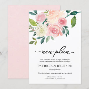 Einfache Blush-Blumen-Hochzeit-Verschiebung neuer  Einladung