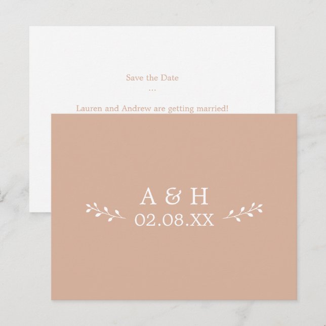 Einfache Blush-Botanische Monogramm Save the Date Postkarte (Vorne/Hinten)