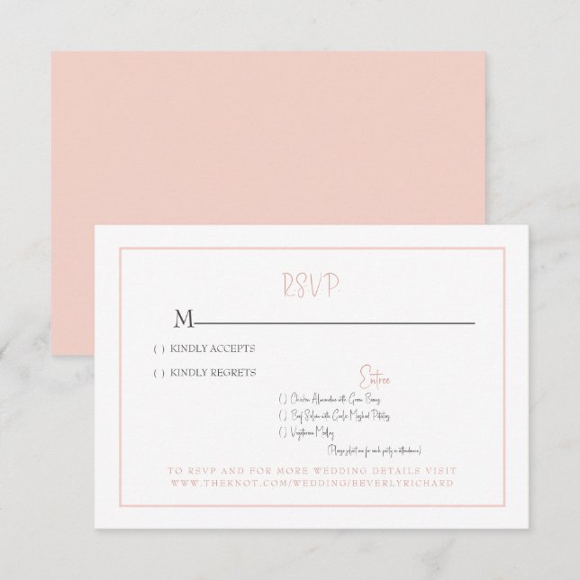 Einfache Blush Moderne Schriftart Hochzeit RSVP-Ka RSVP Karte (Vorne/Hinten)