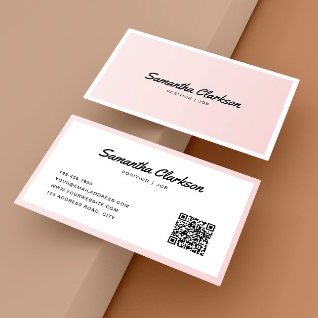 Einfache Blush Pink Border Script Typografie QR-Co Visitenkarte (Von Creator hochgeladen)