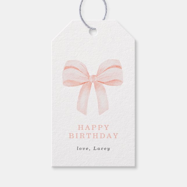 Einfache Blush Pink Coquette Bow Happy Birthday Geschenkanhänger (Vorderseite)