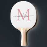 Einfache Blush Pink Grau Monogram Feminine Script Tischtennis Schläger<br><div class="desc">Einfache,  moderne,  rosa Rosa Rosa Rosa Gray Monogram Elegant Script Name Ping Pong Paddle Paddel</div>
