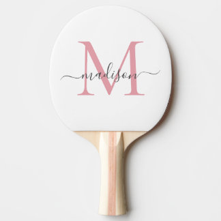 Einfache Blush Pink Grau Monogram Feminine Script Tischtennis Schläger