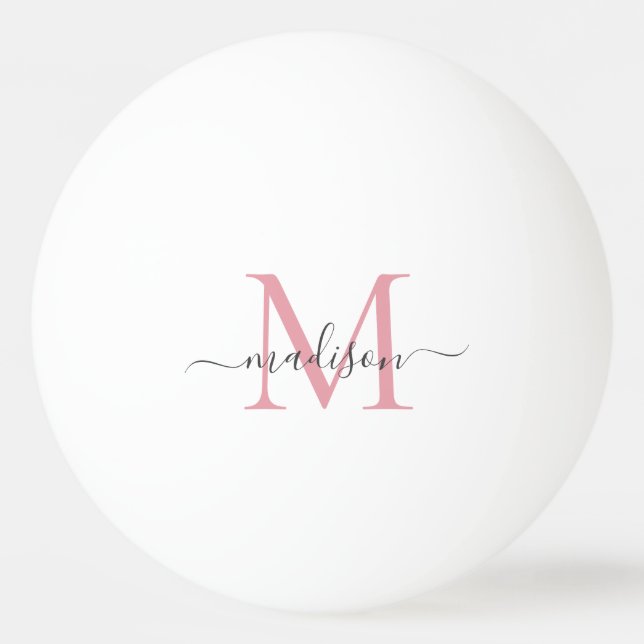 Einfache Blush Pink Gray Monogram Moderne Chic Scr Tischtennisball (Vorderseite)