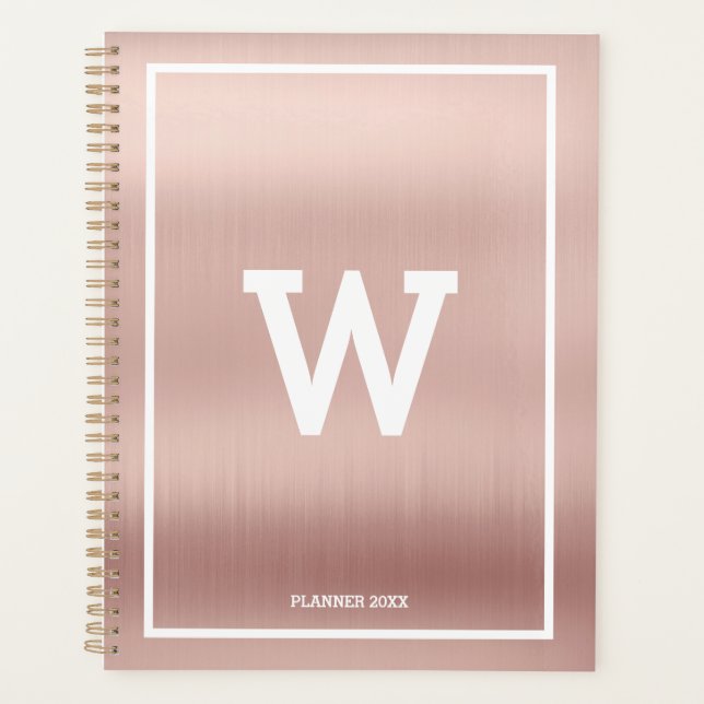 Einfache Blush Pink Initial Monogram Monthly Planer (Vorderseite)