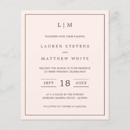 Einfache Blush Pink Monogram Einladung zur Hochzei