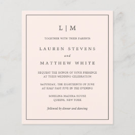 Einfache Blush Pink Monogram Einladung zur Hochzei