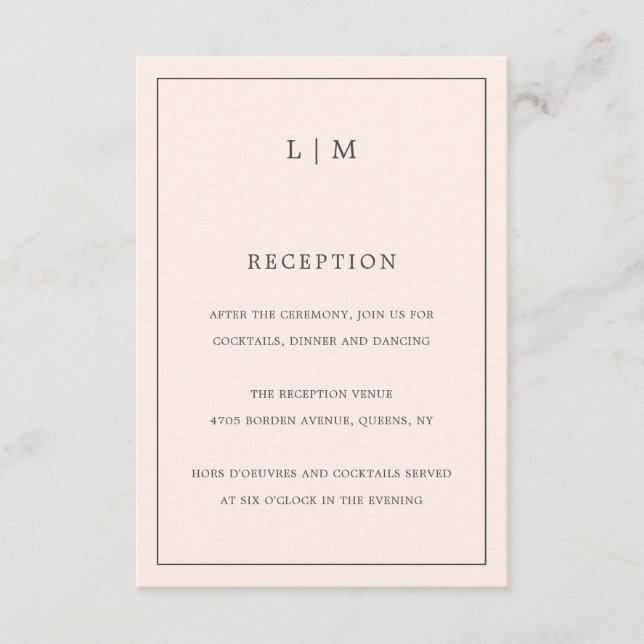 Einfache Blush Pink Monogram Elegante Hochzeit Begleitkarte (Vorderseite)