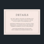 Einfache Blush Pink Monogram Elegante Hochzeit Begleitkarte<br><div class="desc">Einfache Hochzeitszimmerkarte mit modernem, aber elegantem Design mit Details, die von einem dünnen Rand umgeben sind. Der gesamte Text ist grau über einem rot-rosa Hintergrund. Die Schriftart und Hintergrundfarben können durch Anklicken des Buttons "Anpassen" in beliebig viele Farben geändert werden. Ein elegantes und stilvolles Design, das sich ideal für ein...</div>