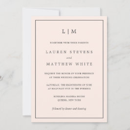Einfache Blush Pink Monogram Elegante Hochzeit Einladung