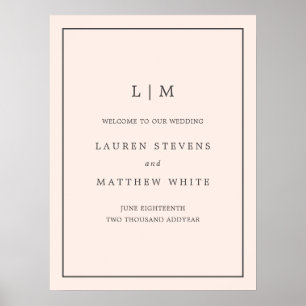 Einfache Blush Pink Monogram Elegante Hochzeit Poster