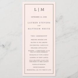 Einfache Blush Pink Monogram Elegante Hochzeit Programm