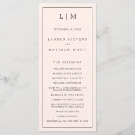 Einfache Blush Pink Monogram Elegante Hochzeit Programm