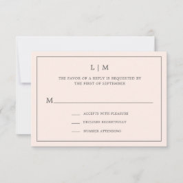 Einfache Blush Pink Monogram Elegante Hochzeit RSVP Karte