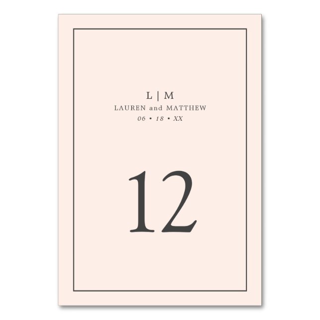 Einfache Blush Pink Monogram Elegante Hochzeit Tischnummer (Vorderseite)