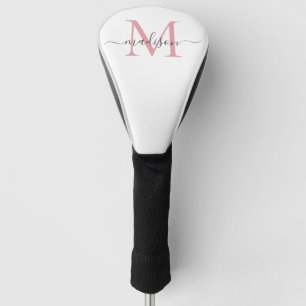Einfache Blush Pink Monogram Girly Grey Chic Scrip Golf Headcover