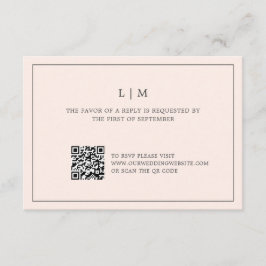 Einfache Blush Pink Monogram QR Code Elegante Hoch RSVP Karte