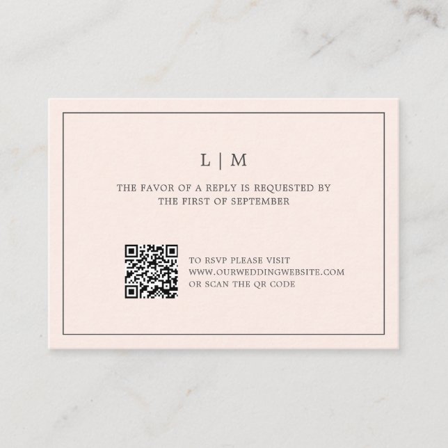 Einfache Blush Pink Monogram QR Code Hochzeit RSVP Mitteilungskarte (Vorderseite)
