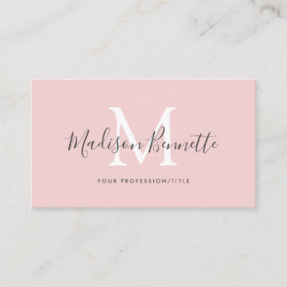 Einfache Blush Pink Script Typografie Monogramm Visitenkarte