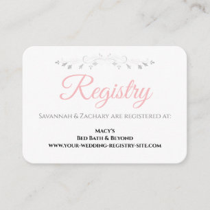 Einfache Blush Pink Silver Blüh Wedding Registry Begleitkarte