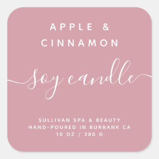 Einfache Blush Pink Soy-Kerze Quadratischer Aufkleber