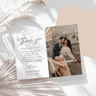 Einfache Blush Script Foto Hochzeit Vielen Dank Postkarte