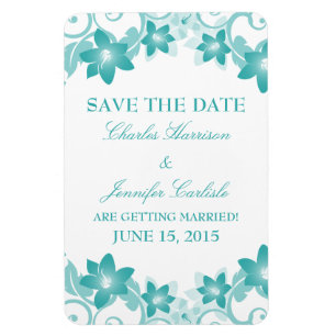 Einfache Blüte Speichern Sie das Date Magnet, Aqua Magnet