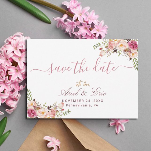 Einfache Blütenpink-Blütenhochzeit Save The Date (Von Creator hochgeladen)