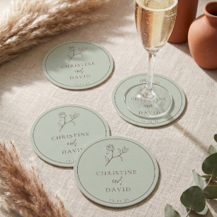 Einfache bohemian Hochzeit floral salbeigrün Runder Pappuntersetzer