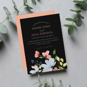 Einfache Boho Black and Pink Floral Wedding Einladung