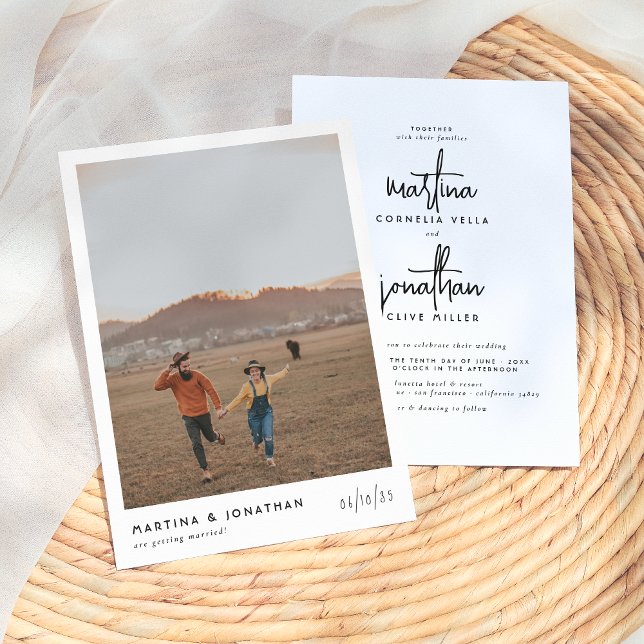 Einfache Boho Black & White Elegantes Foto Hochzei Einladung (Von Creator hochgeladen)