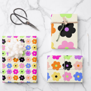 Einfache BOHO-Blume farbenfroh Retro Daisy Muster Geschenkpapier Set