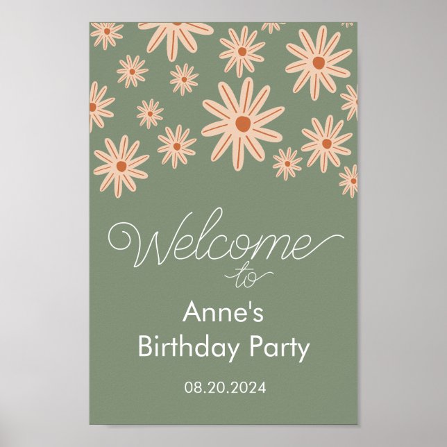 Einfache Boho-Blume im ganzen Alter Geburtstag Poster (Vorne)