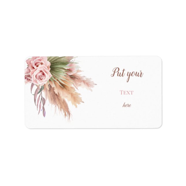 Einfache Boho Chic Pampass Grass Dusty Rose Blumen Adressaufkleber (Vorne)