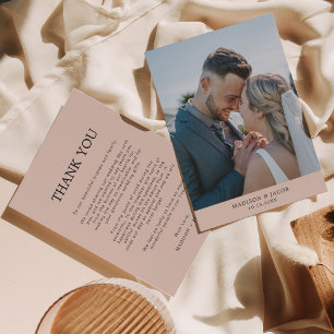 Einfache Boho Creme Beige mit Foto Hochzeit Dankeskarte