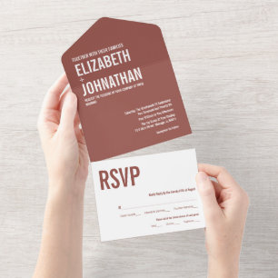 Einfache Boho Dusty Rose Typografie Hochzeit All In One Einladung