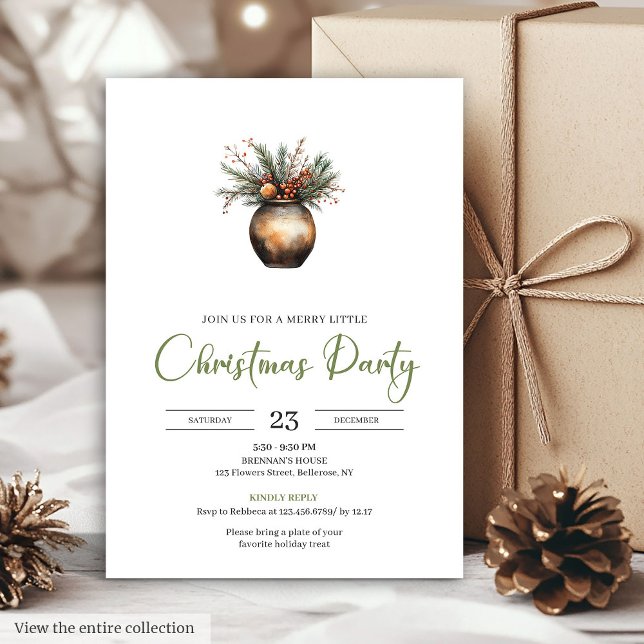 Einfache Boho-Erdige Wasserfarben-Weihnachtsfeierk Einladung (Simple Boho Earthy Watercolor Christmas Party Invitation)