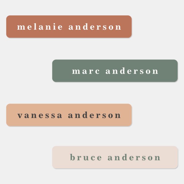 Einfache Boho farbenfrohe, wasserdichte Namensschi Etiketten (Gruppe)