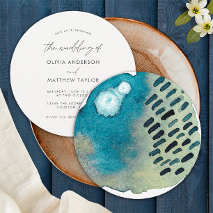 Einfache Boho-Navy-Abstrakte Aquarell-Hochzeit Einladung