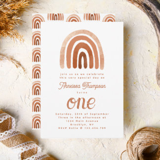 Einfache Boho Rainbow Earth Tone jedes Jahr Geburt Einladung