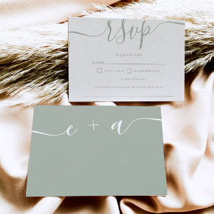Einfache boho sage grüne Hochzeit rsvp Monogramm Karte