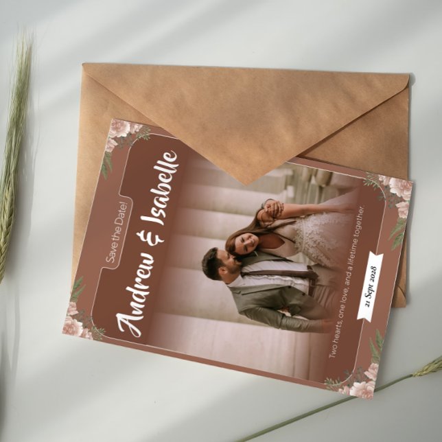 Einfache Boho-Sage-Save-the-Date-Karte mit Bogen Save The Date (Von Creator hochgeladen)