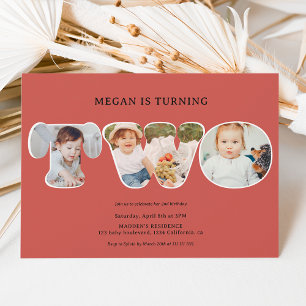 Einfache boho terracotta 3 Fotos 2. Geburtstag Einladung