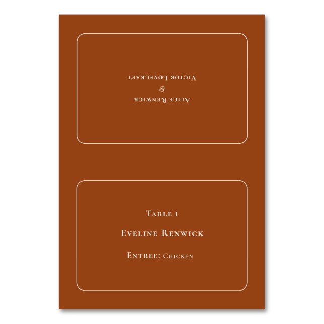 Einfache Boho Terracotta Entree Klappbare Platzkar Tischnummer (Vorderseite)