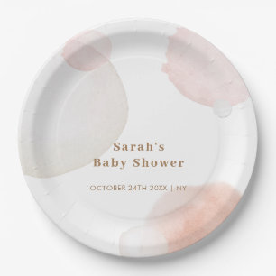 Einfache Boho Wasserfarbe Abstrakt Babydusche Pappteller