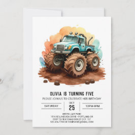 Einfache Boho Wheels Monster Truck Geburtstag Einladung