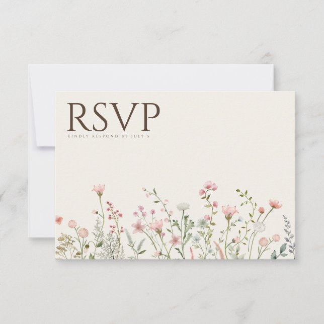Einfache Boho Wildblume Beige UAWG Wedding Card RSVP Karte (Vorderseite)