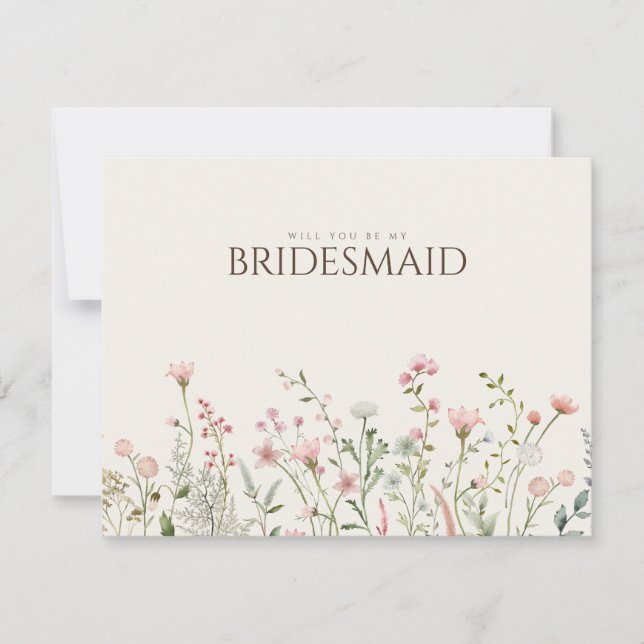 Einfache Boho Wildblume Bridesmaid-Vorschlagskarte Save The Date (Vorderseite)