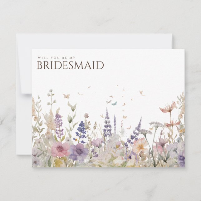 Einfache Boho Wildblume Bridesmaid-Vorschlagskarte Save The Date (Vorderseite)